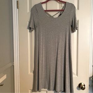 Reitmans grey t-shirt dress, size XS, cross-cross back detail